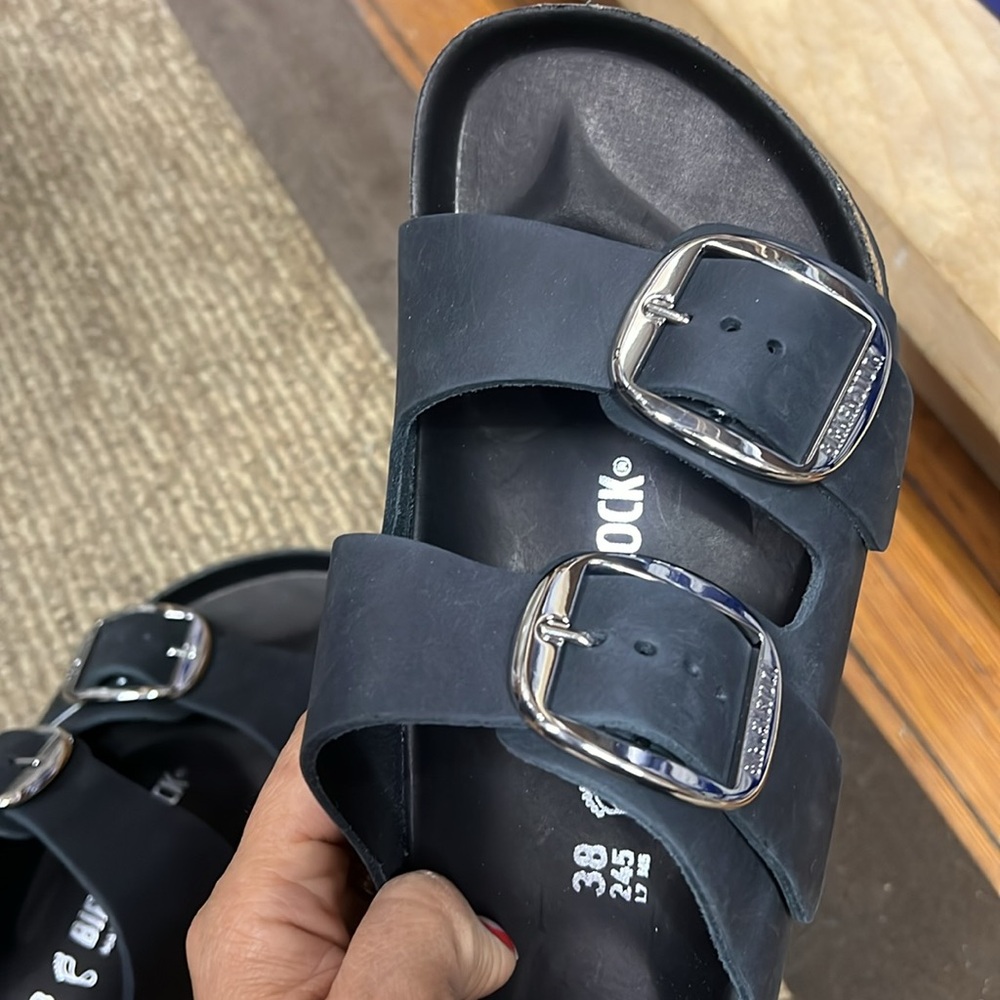 Birkenstock Black Sandals with Silver Buckles - Picture 4 of 4